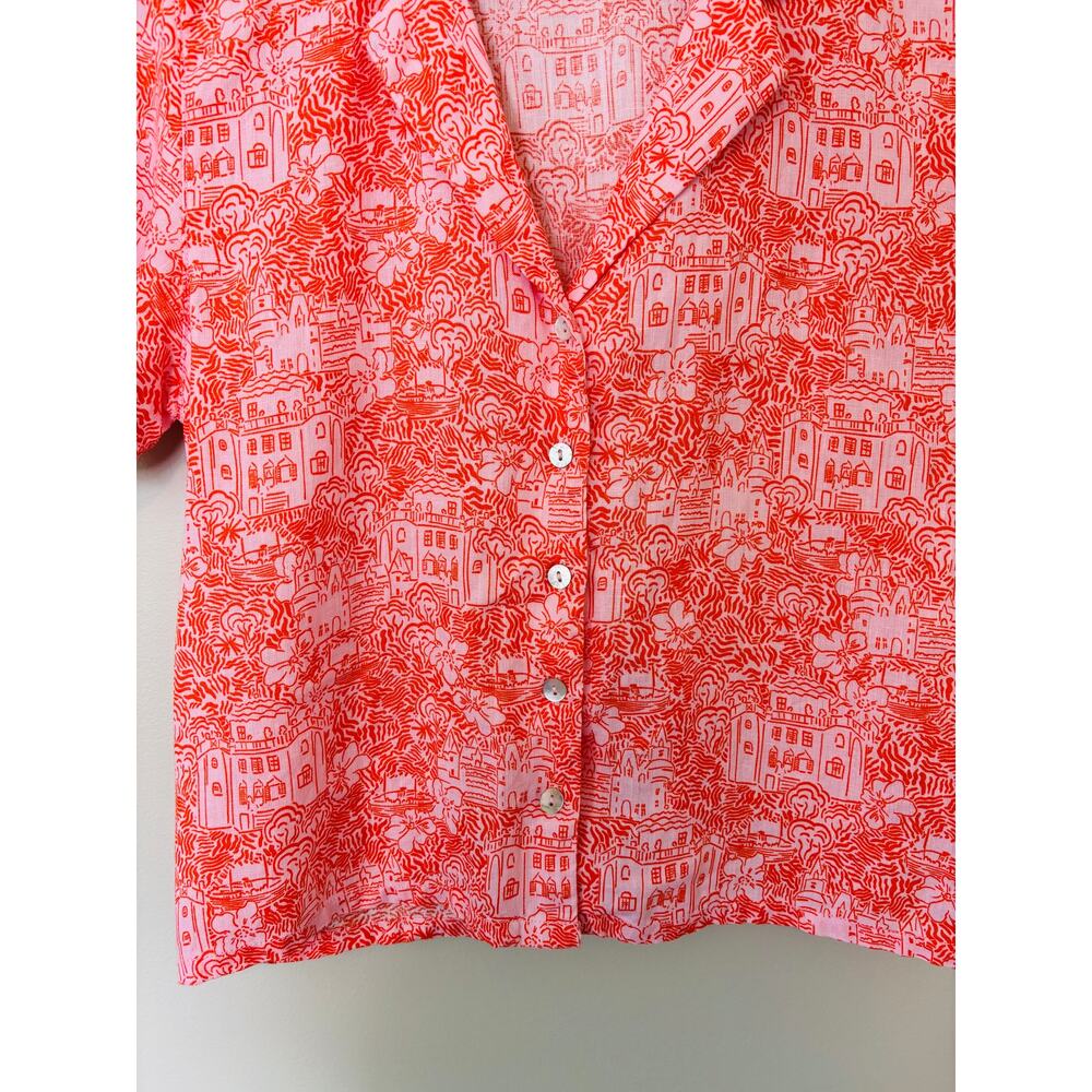 Cynthia Rowley Landscape Linen Shirt Blouse Small Summer Resort - Picture 3 of 8